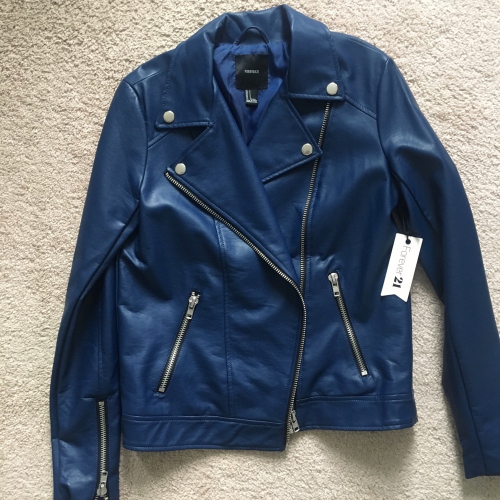 Forever 21 Blue Fake Leather Jacket